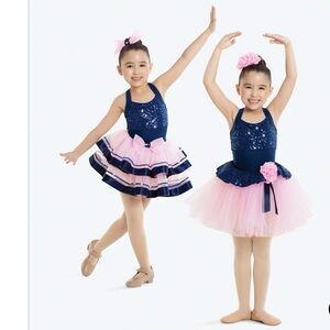 Revolution Dancewear Miracles Happen navy and pink dance costume set kids